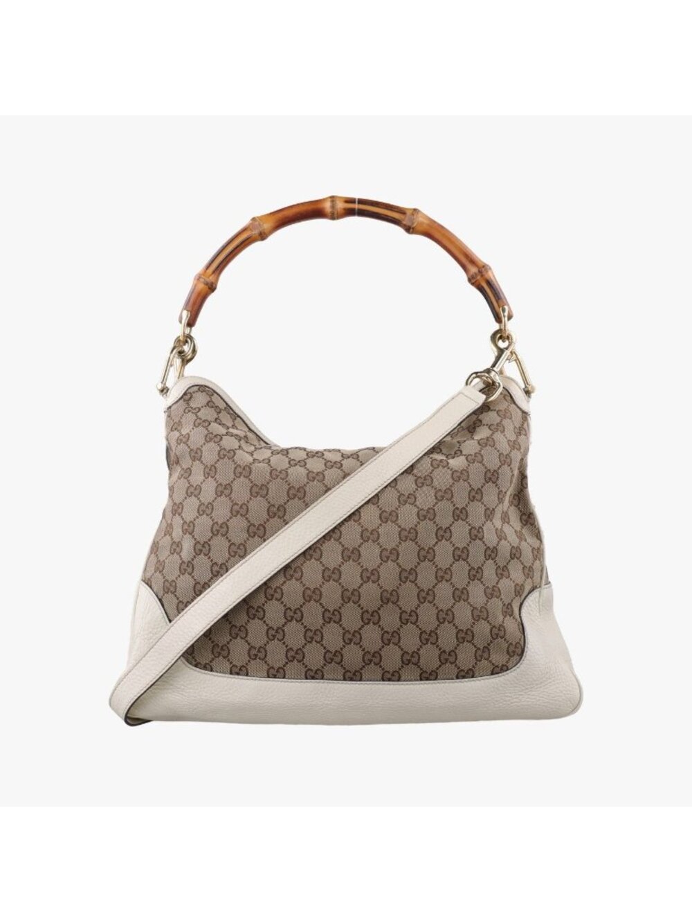 Gucci Bamboo Beige White Canvas Leather